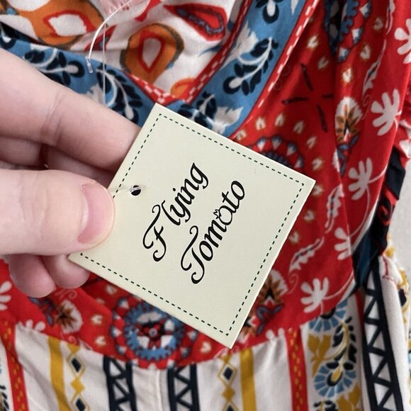 Flying Tomato S Boho Printed Side Cutouts Off The Shoulder Wide Leg Jumpsuit NWT - Picture 11 of 12